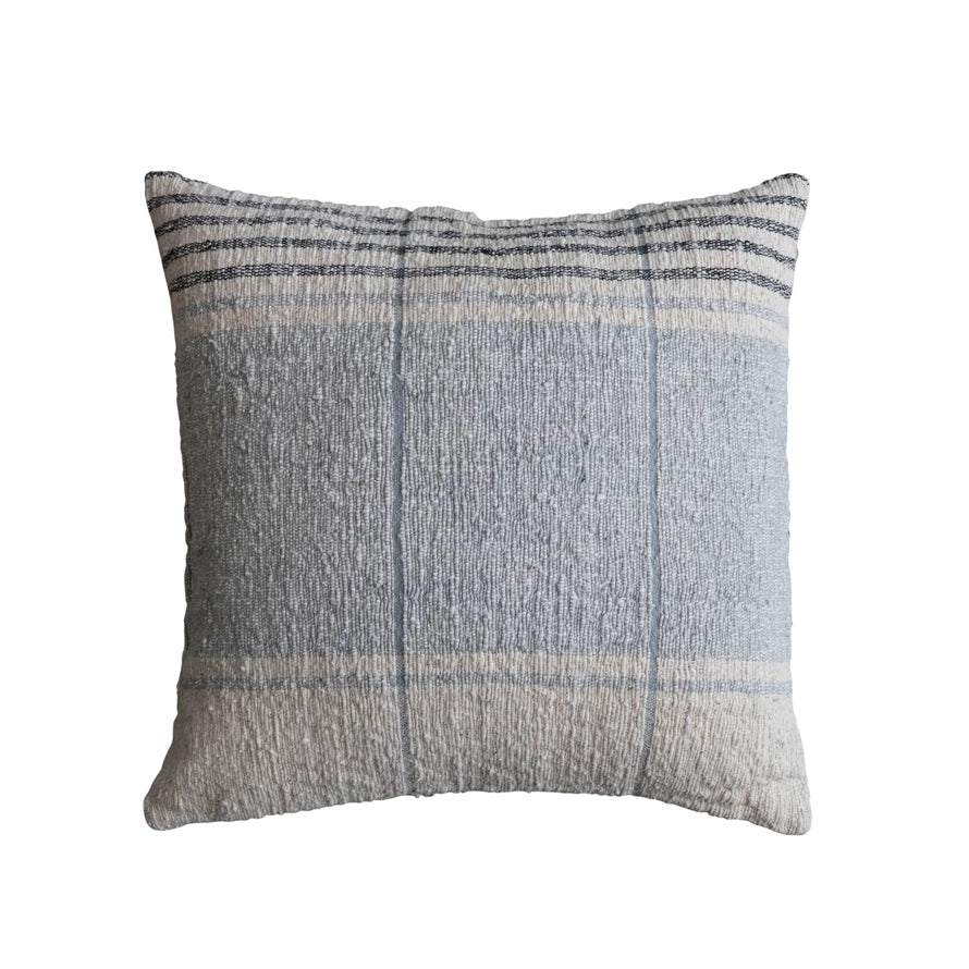 Square Woven Cotton Slub Pillow with Stripes