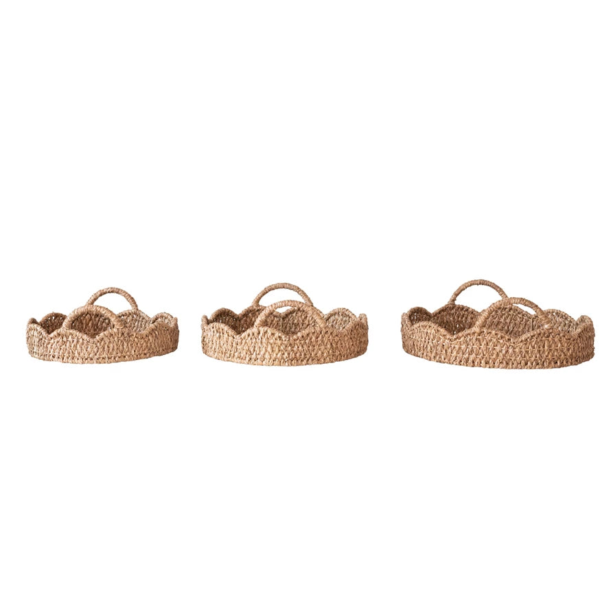 Decorative Braided Bankuan and Rattan Trays with Scalloped Edge