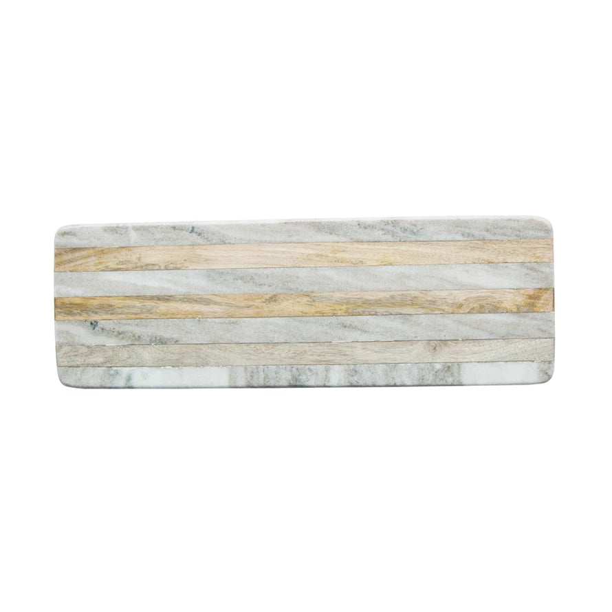 Marble & Mango Wood Cheese/Cutting Board with Stripes