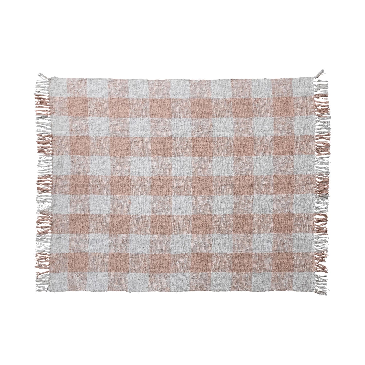 Pink Gingham Cotton Throw with Fringe
