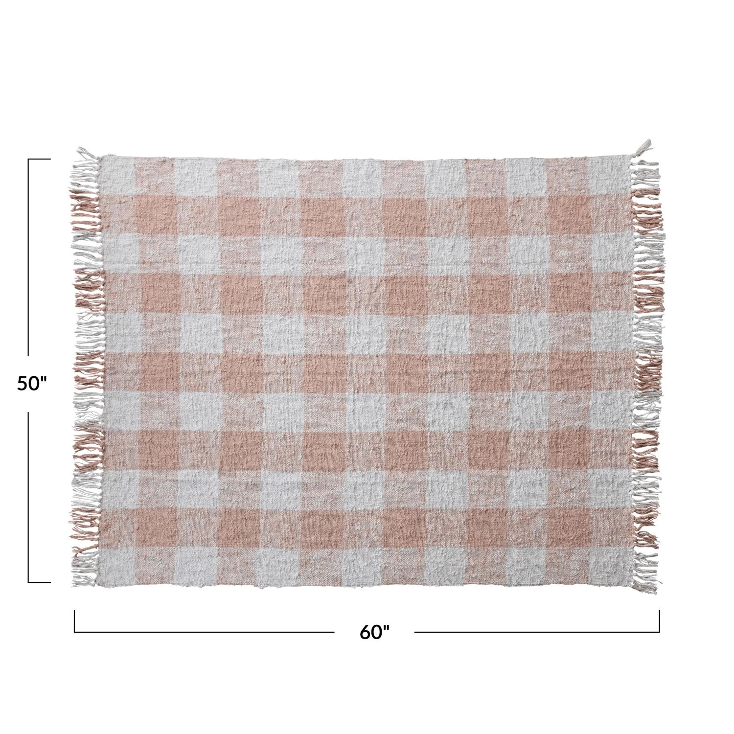 Pink Gingham Cotton Throw with Fringe