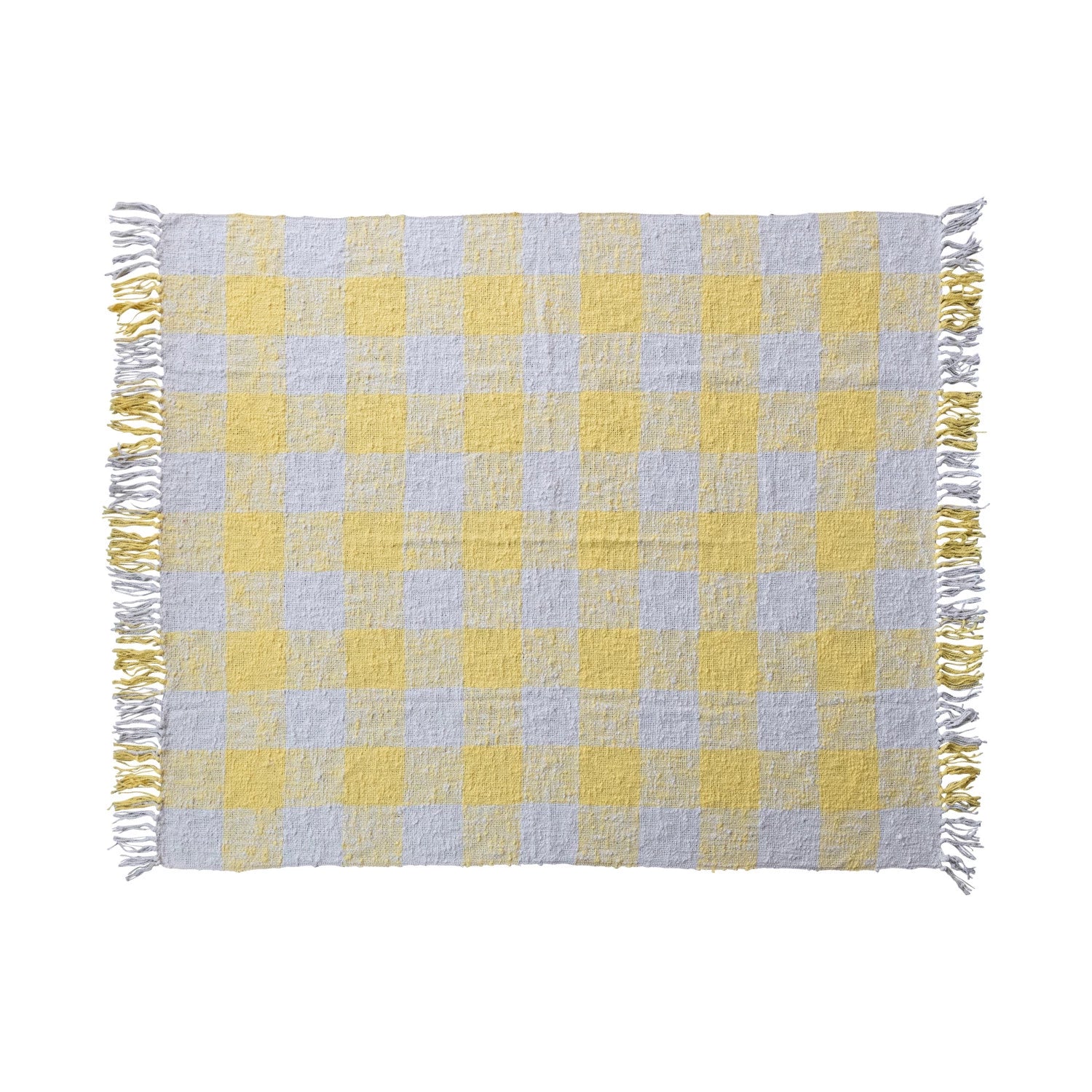 Yellow Gingham Cotton Throw with Fringe