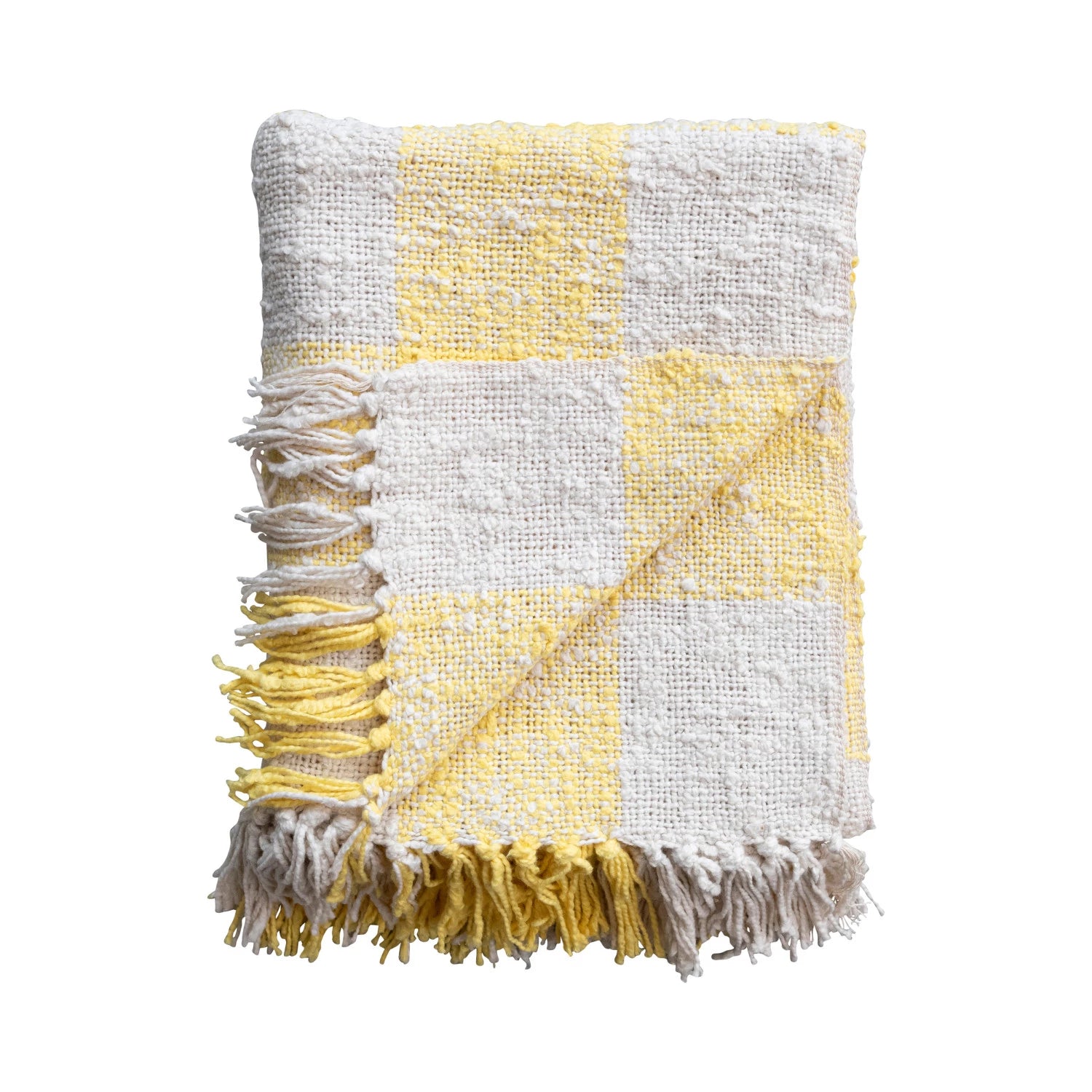 Yellow Gingham Cotton Throw with Fringe