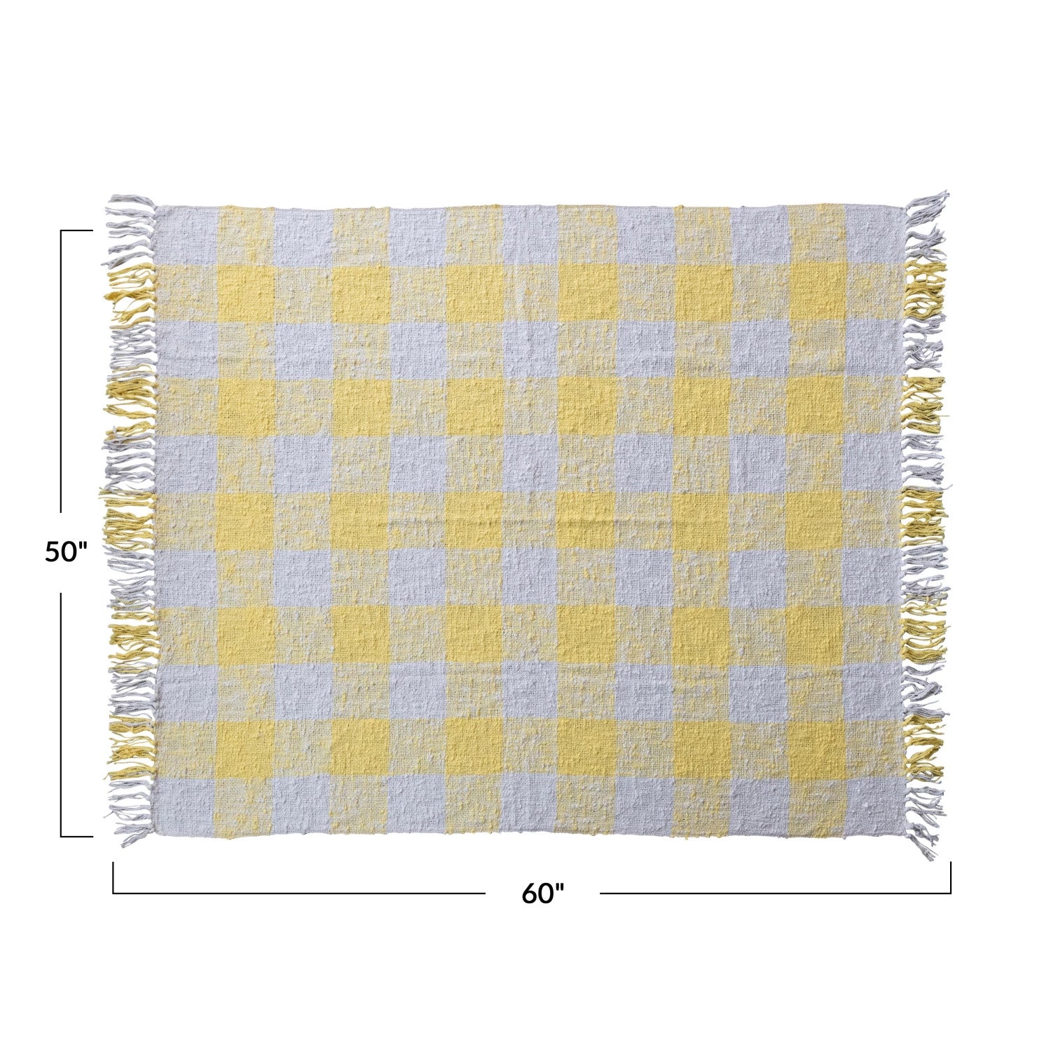 Yellow Gingham Cotton Throw with Fringe