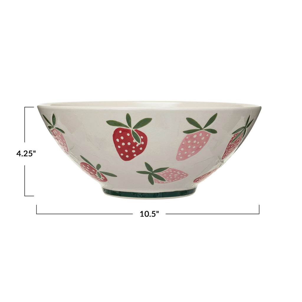 Hand-Painted Stoneware Bowl with Wax Relief Strawberries