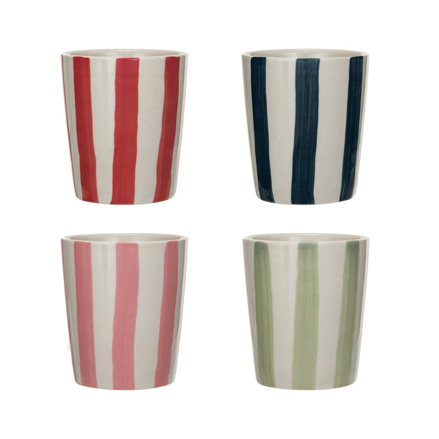 Hand-Painted Stoneware Cup with Stripes, 4 Colors