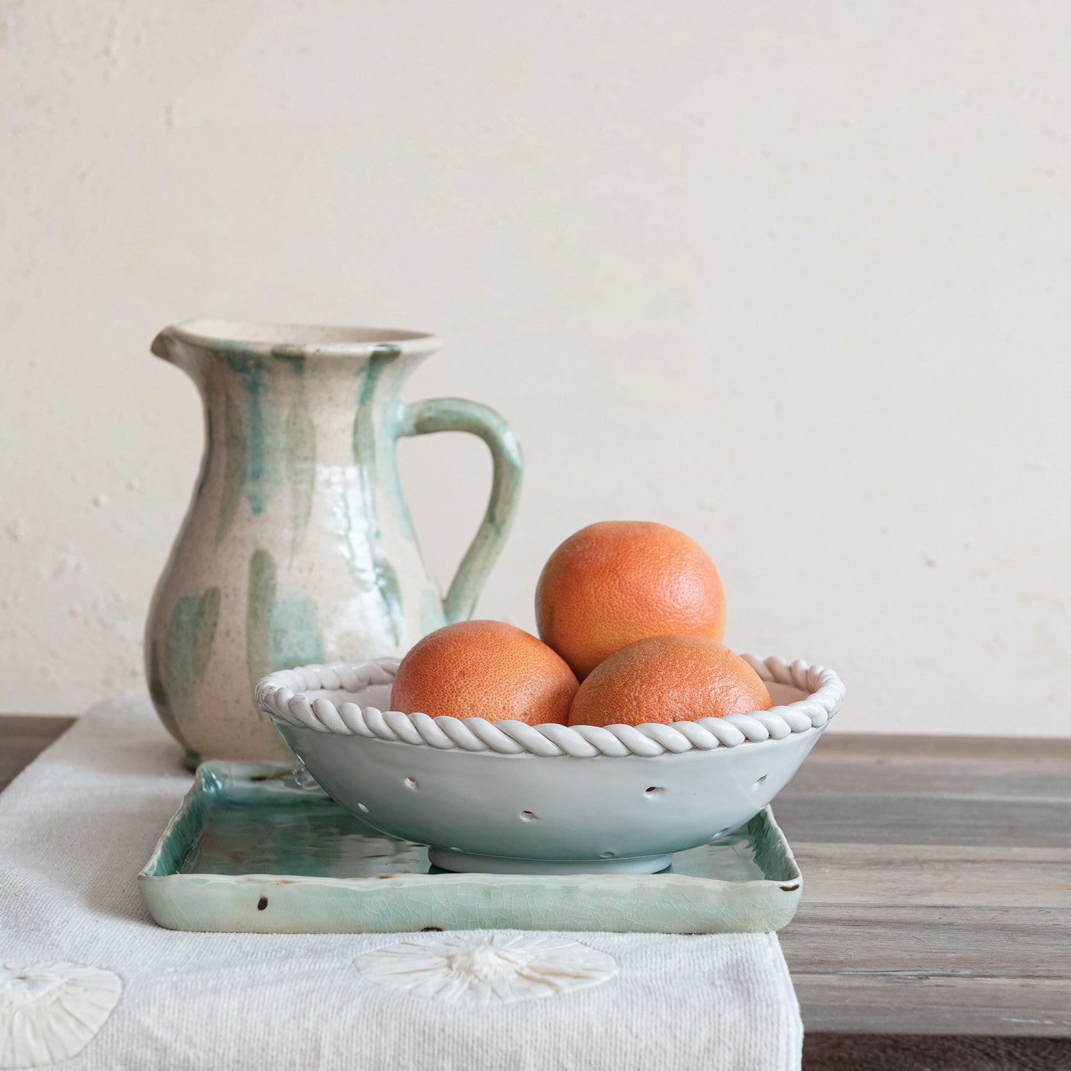 Stoneware Colander with Hand Twisted Edge