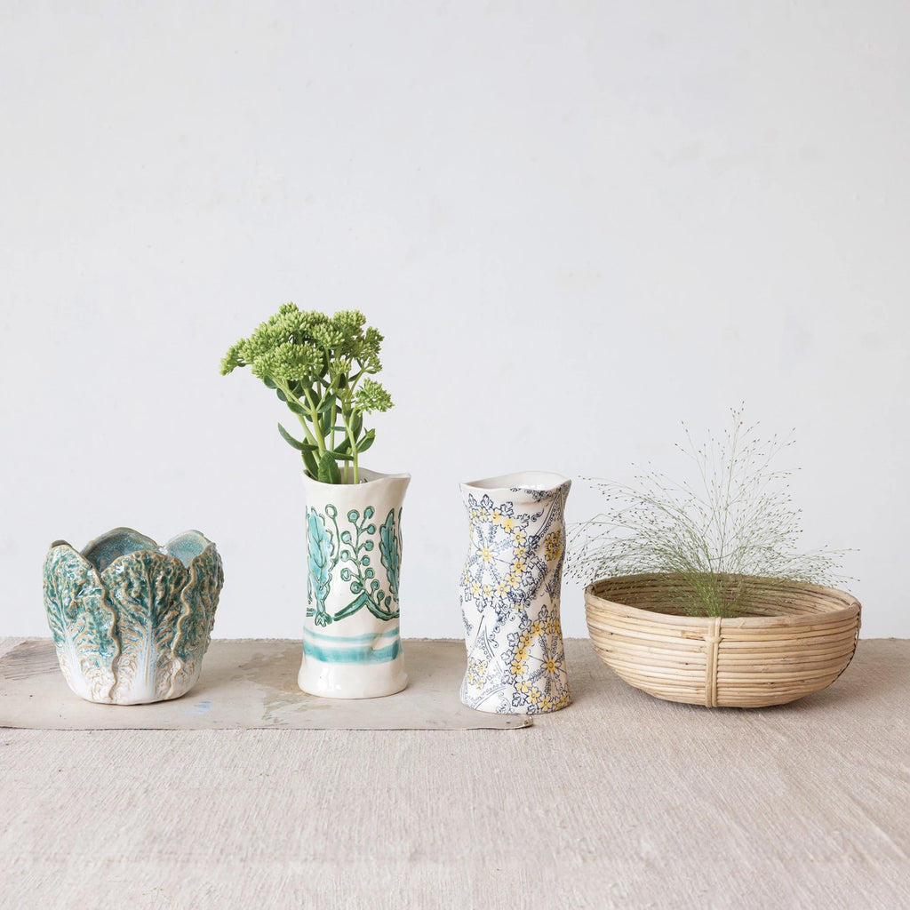 Hand-Painted Stoneware Organic Shaped Vase