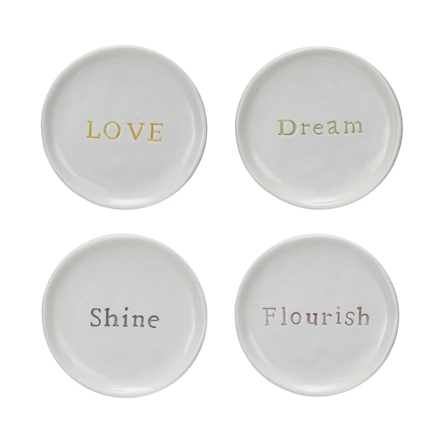 Stoneware Dish with Debossed Word, 4 Style
