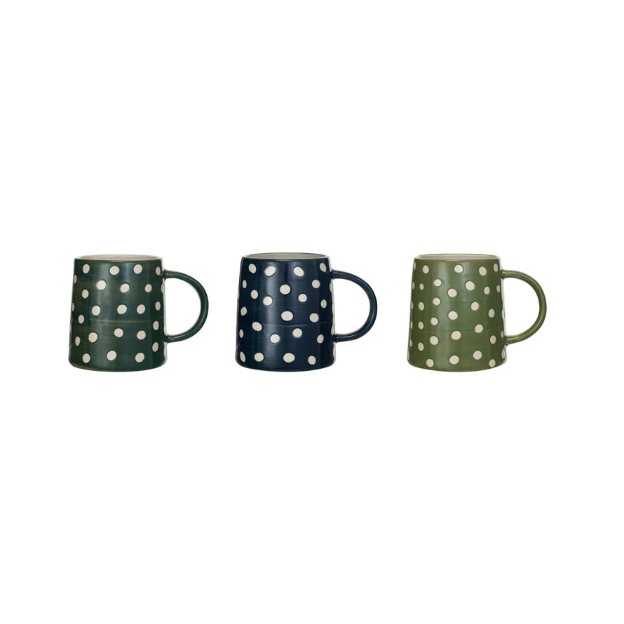 14 oz. Hand-Painted Polka Dotted Stoneware Mug, 3 Colors