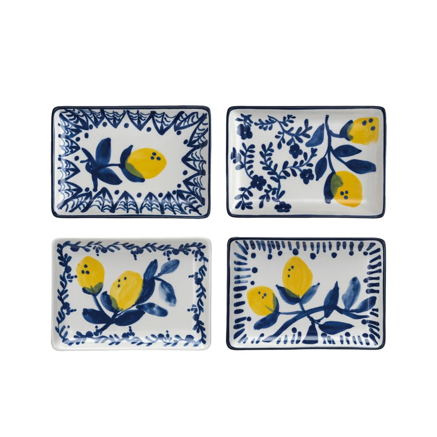Hand-Painted Stoneware Dish with Lemons