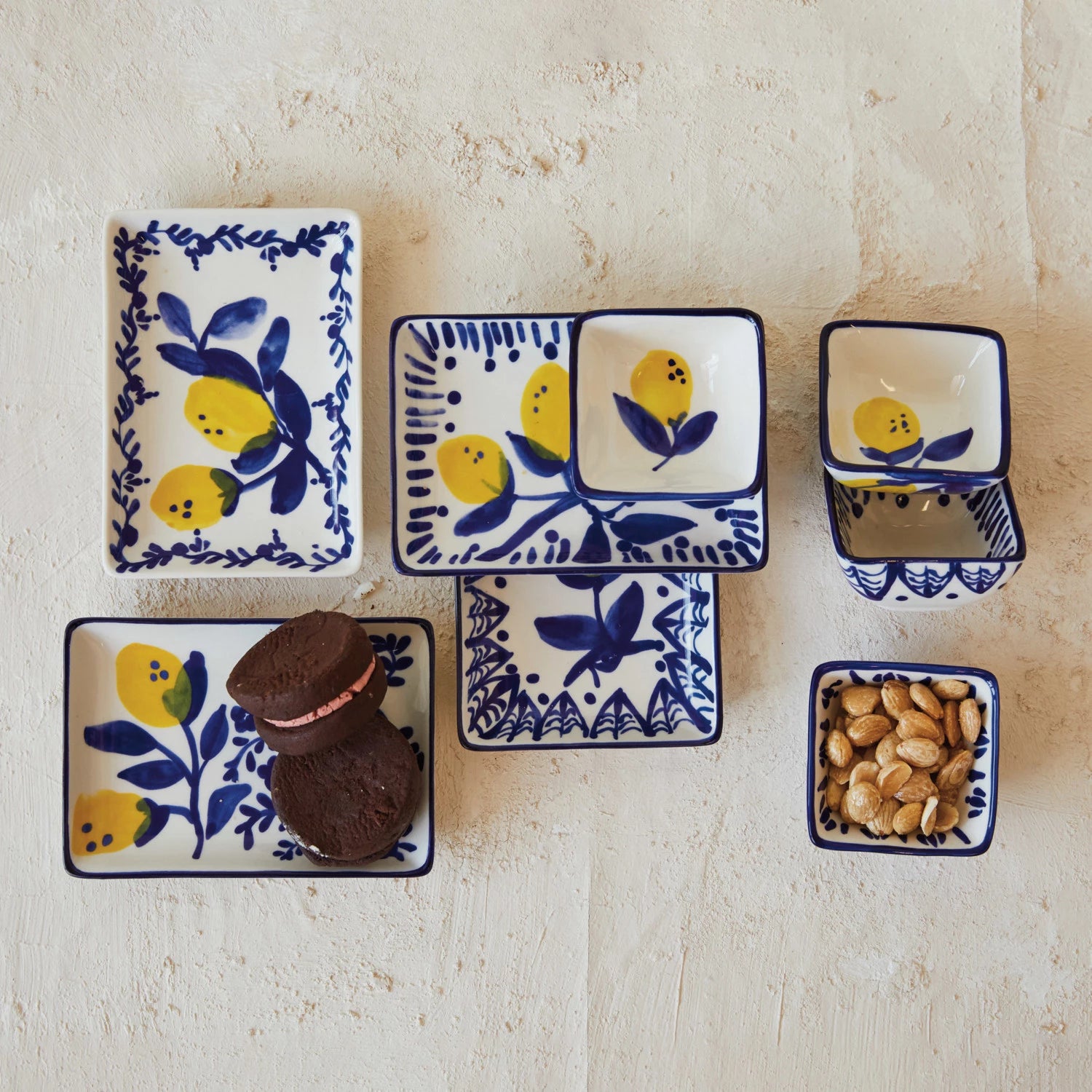 Hand-Painted Stoneware Dish with Lemons