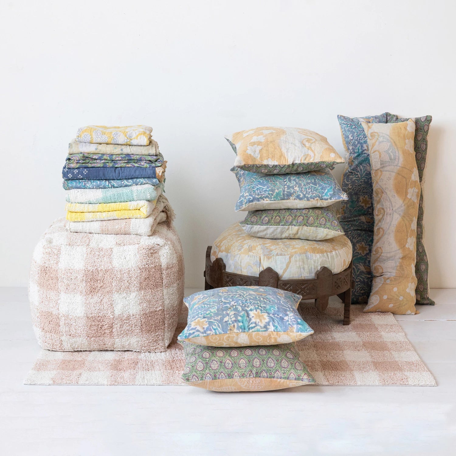 Vintage Printed Cotton Kantha Reversible Pillow