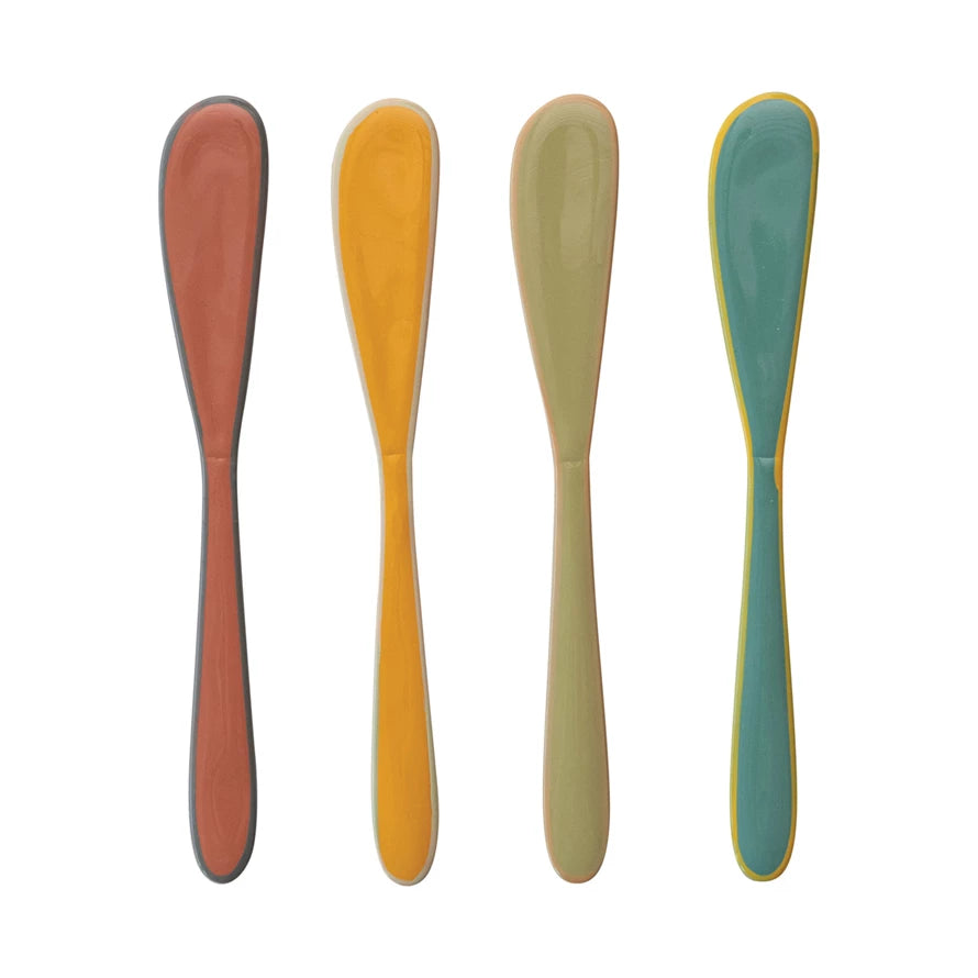 Enameled Stainless Steel Canape Knives with Colored Edge