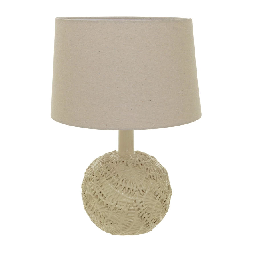 Handmade Textured Stoneware Table Lamp w/ Fabric Shade