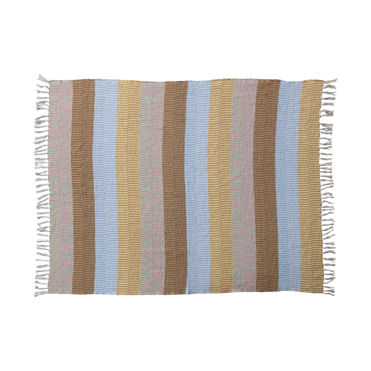 Woven Recycled Cotton Blend Throw with Stripes & Fringe