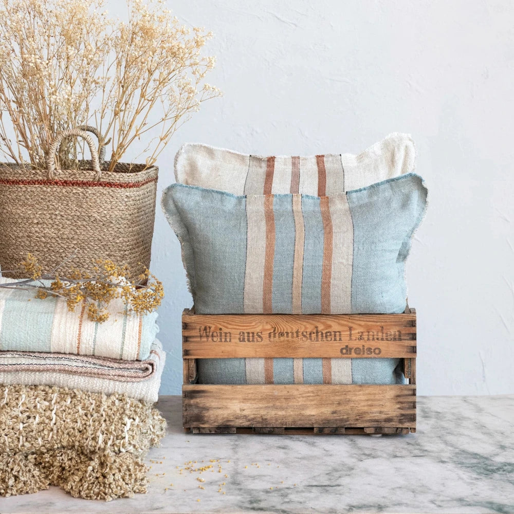 Square Woven Linen Pillow with Stripes