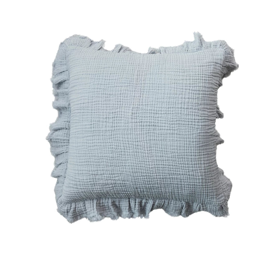 Square Cotton Double Cloth Pillow with Ruffled Edge