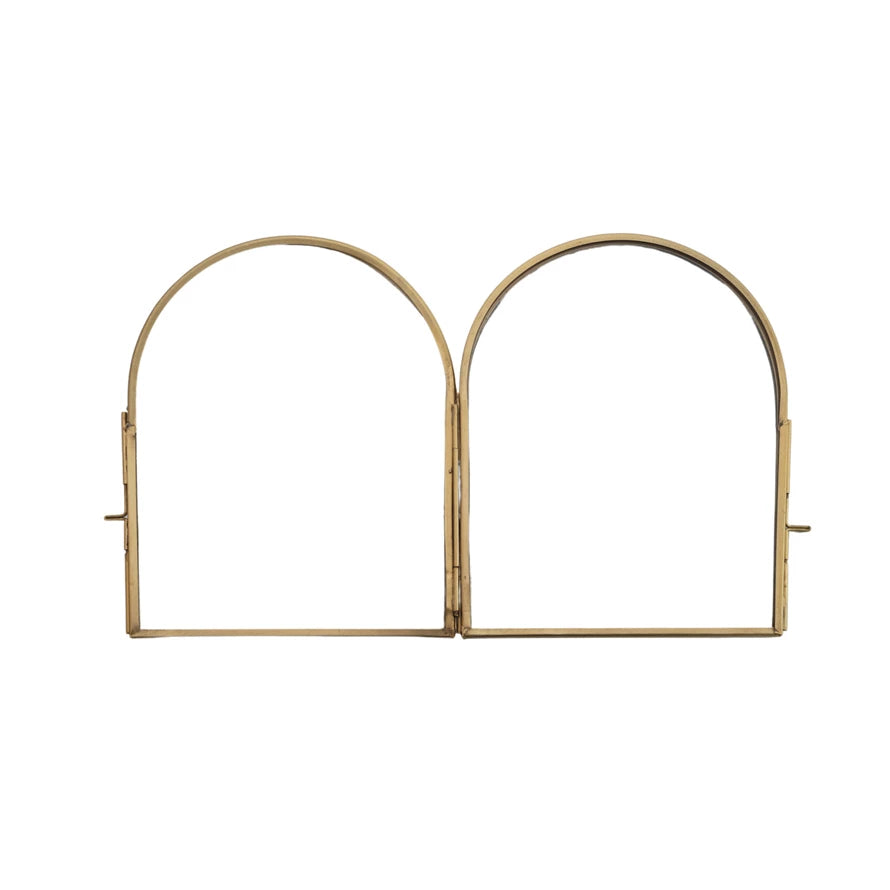 Brass & Glass Arched Photo Frame with 2 Sections (Holds 5" x 6-1/2" Photos)