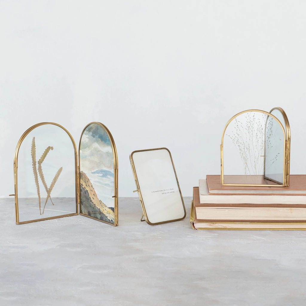 Brass & Glass Arched Photo Frame with 2 Sections (Holds 5" x 6-1/2" Photos)
