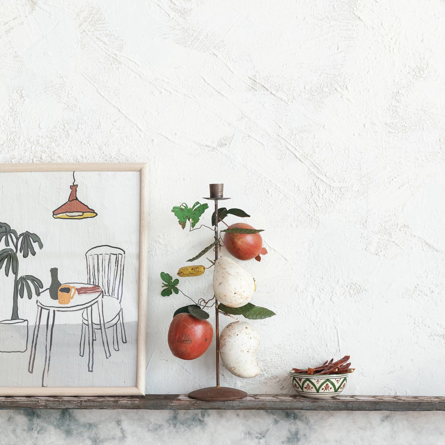 Hand-Painted Metal Vintage Reproduction Toleware Taper Holder