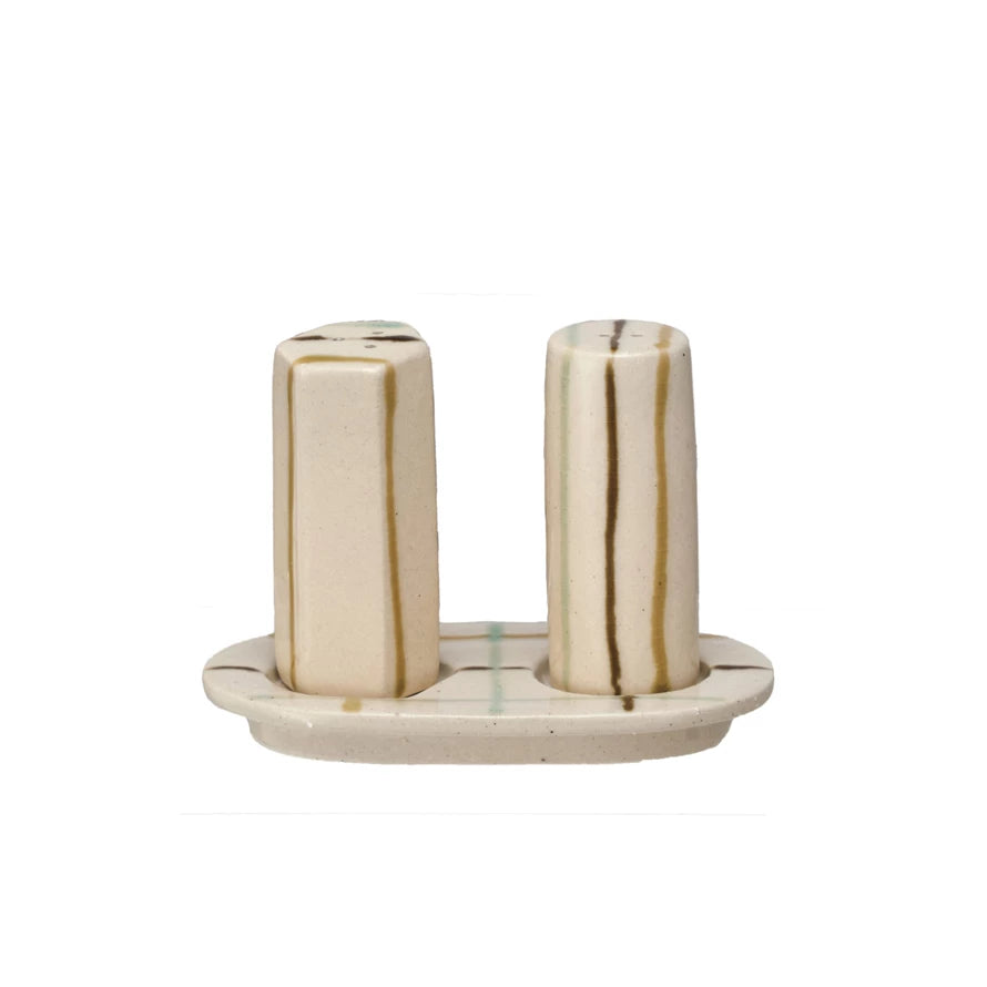 Hand-Painted Salt & Pepper Shakers With Tray