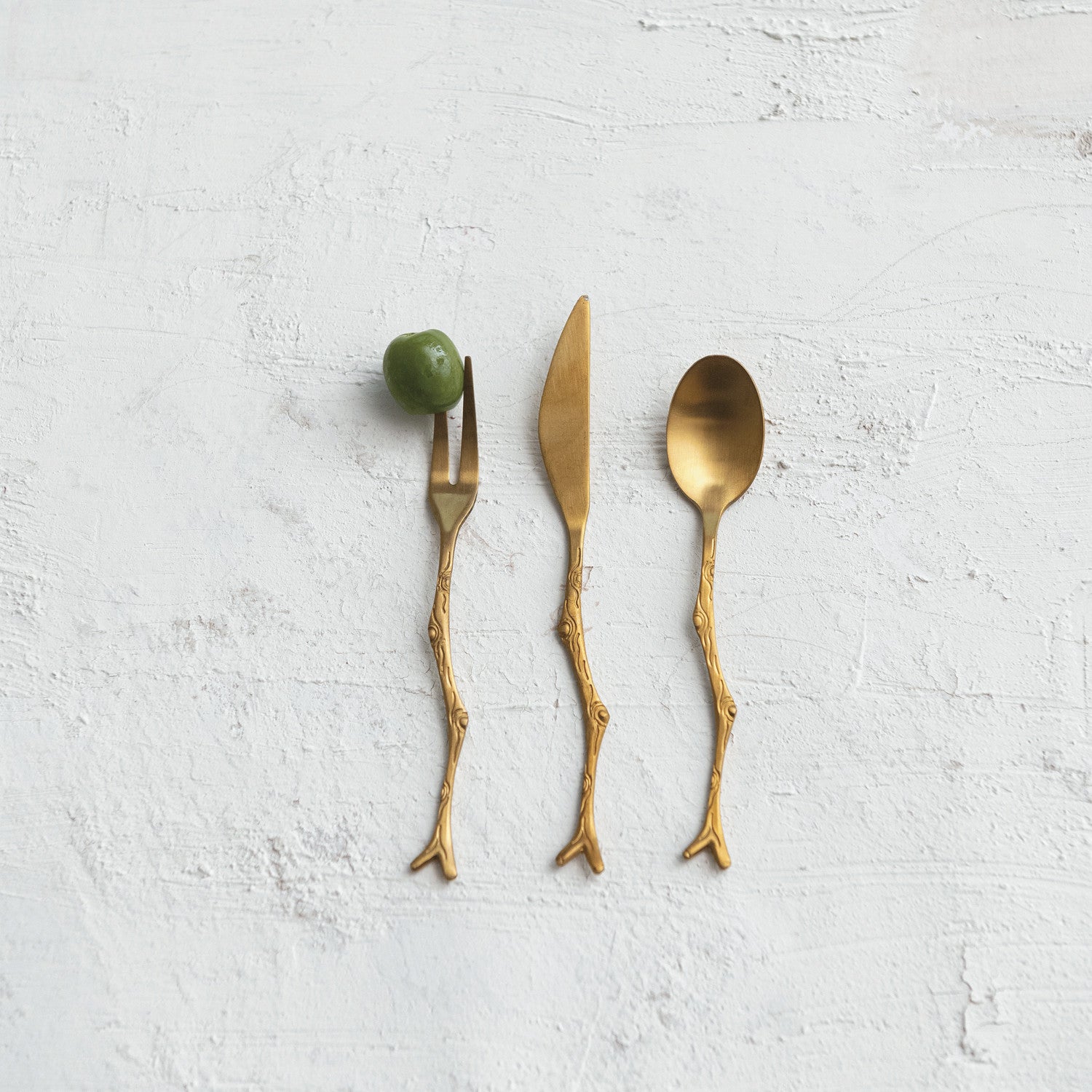 Stainless Steel Appetizer Utensils with Twig Shaped Handles, Set of 3
