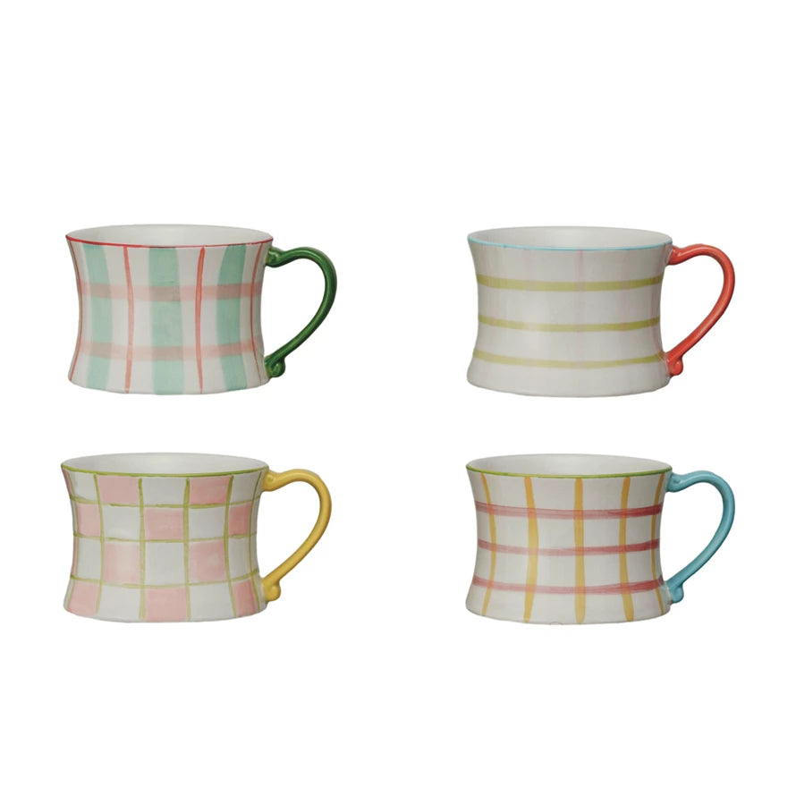8 oz. Hand-Painted Stoneware Mug with Pattern, 4 Styles