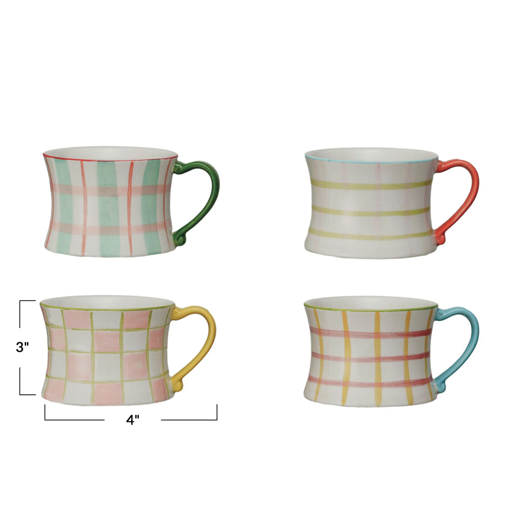 8 oz. Hand-Painted Stoneware Mug with Pattern, 4 Styles