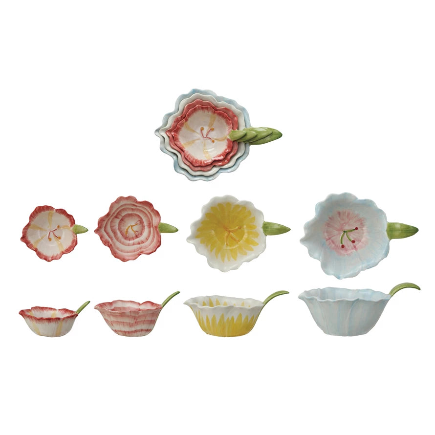 Hand-Painted Stoneware Flower Shaped Prep Bowls