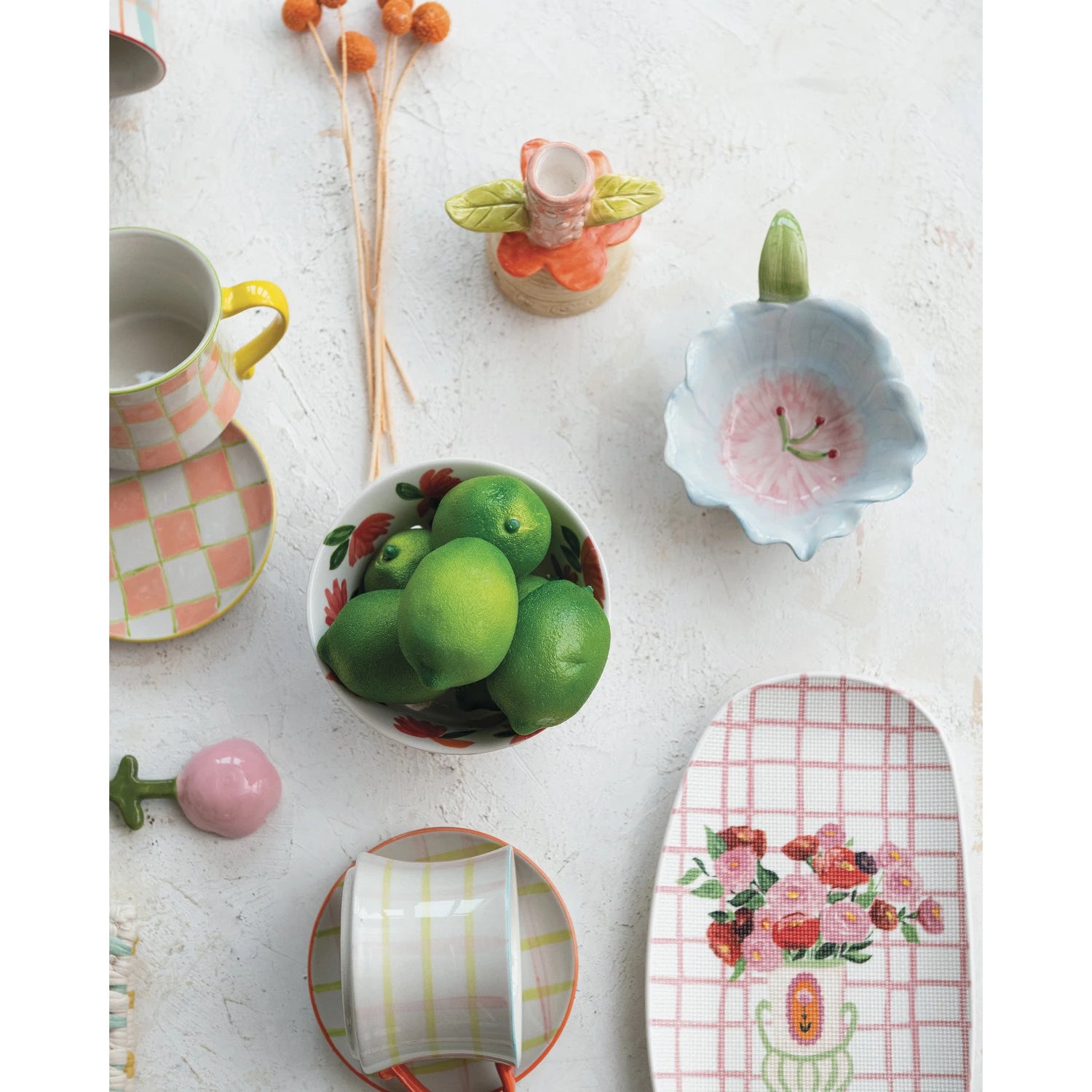 Hand-Painted Stoneware Flower Shaped Prep Bowls