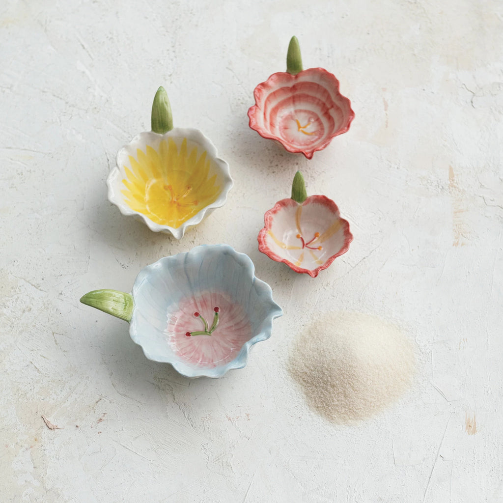 Hand-Painted Stoneware Flower Shaped Prep Bowls