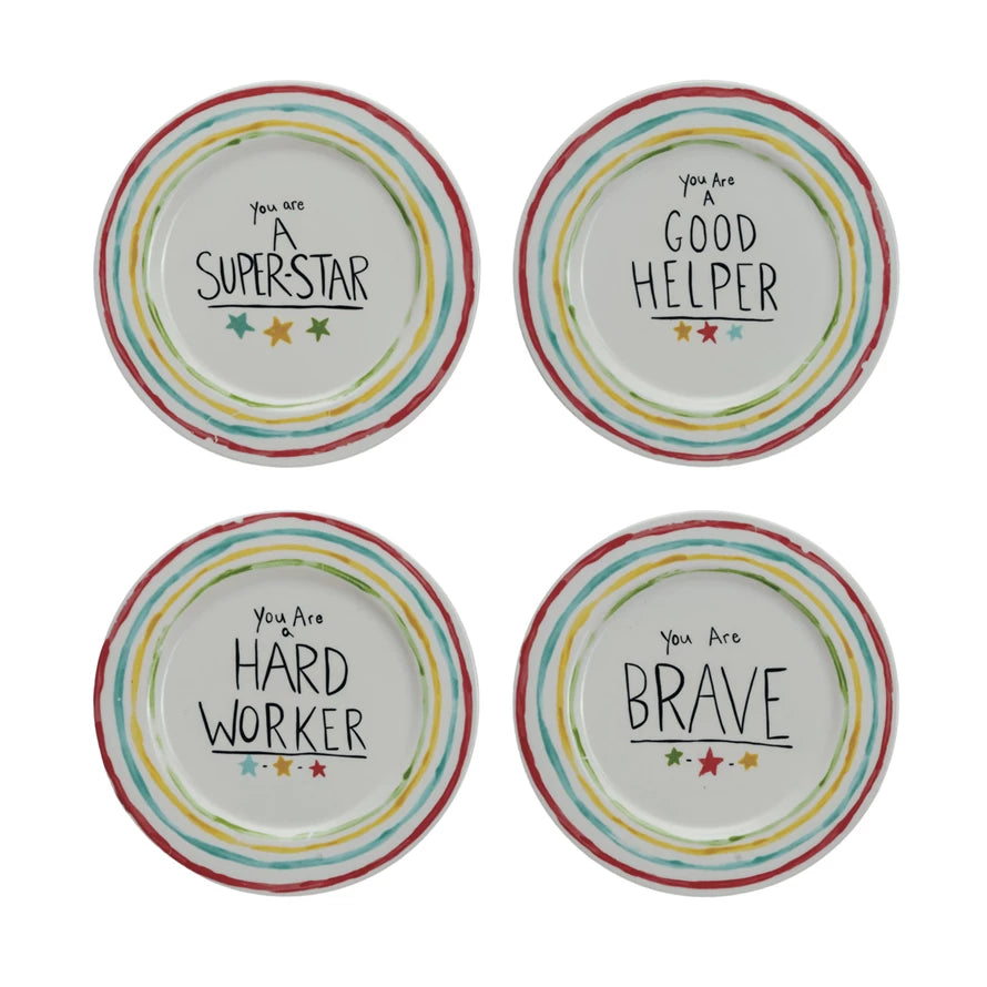 Stoneware Celebration Plate with Stars & Striped Edge
