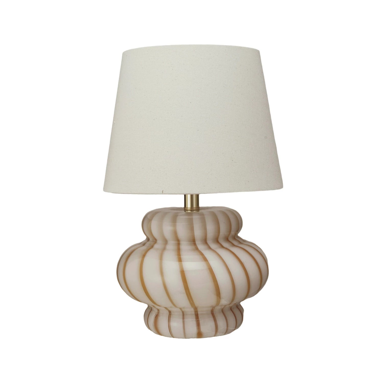 Hand-Blown Art Glass Table Lamp with Stripes, Linen Shade & Inline Switch