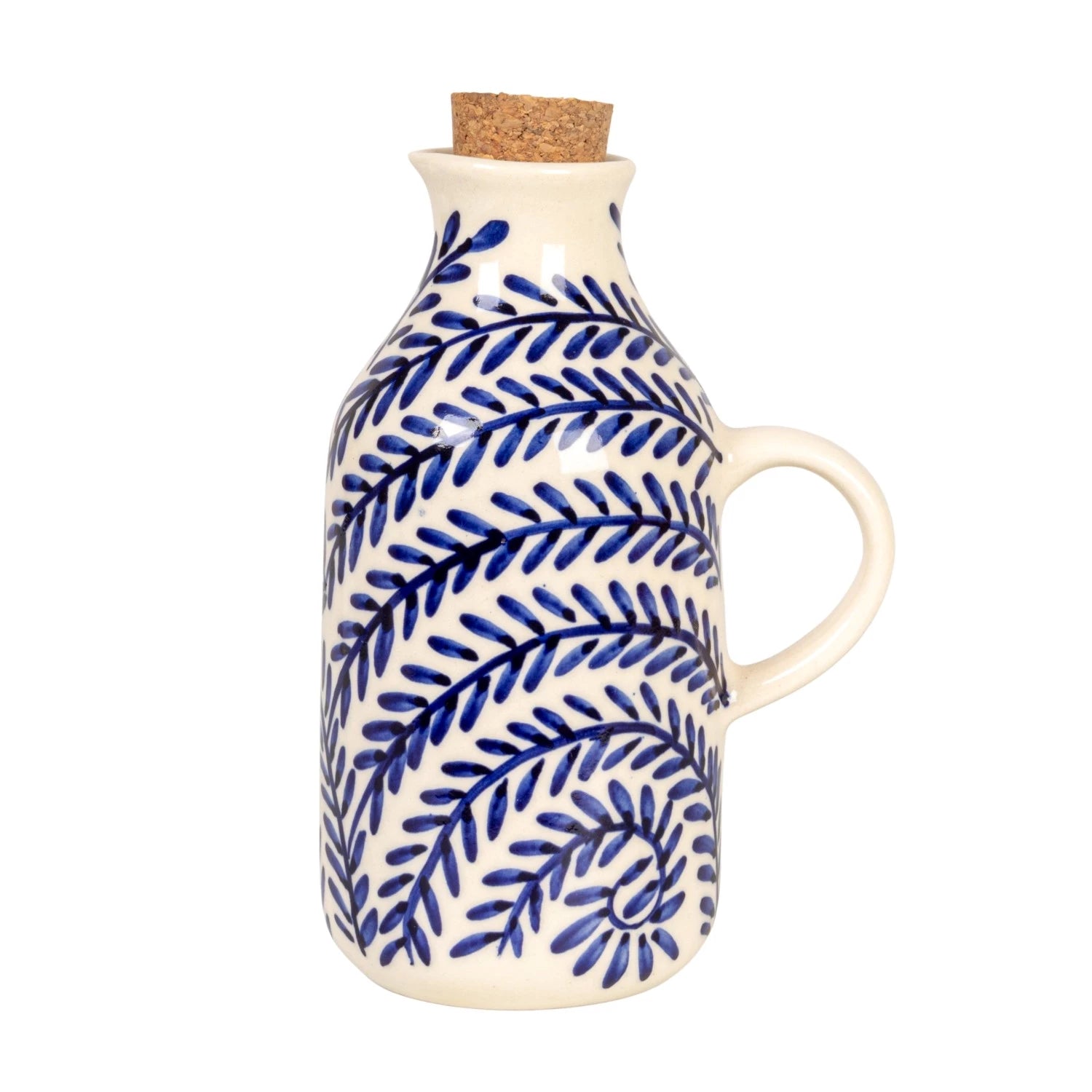 8 oz. Hand-Painted Stoneware Oil Cruet with Cork Stopper