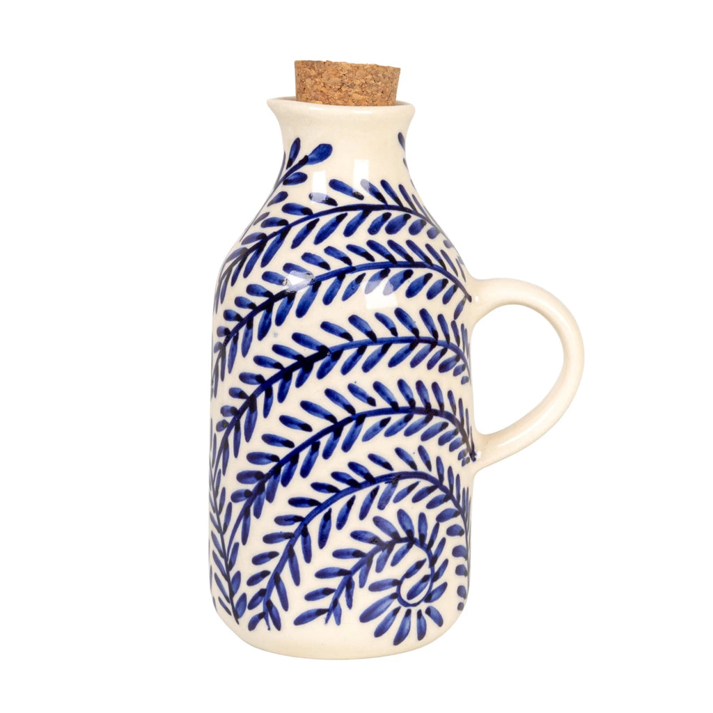 8 oz. Hand-Painted Stoneware Oil Cruet with Cork Stopper
