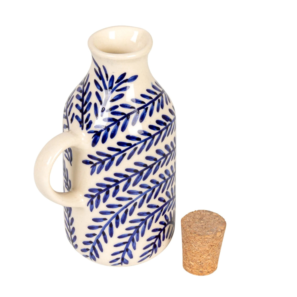 8 oz. Hand-Painted Stoneware Oil Cruet with Cork Stopper