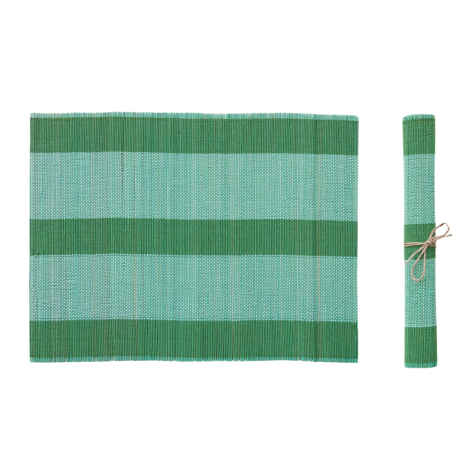 Hand-Woven Bamboo Placemat with Stripes, Teal & Green