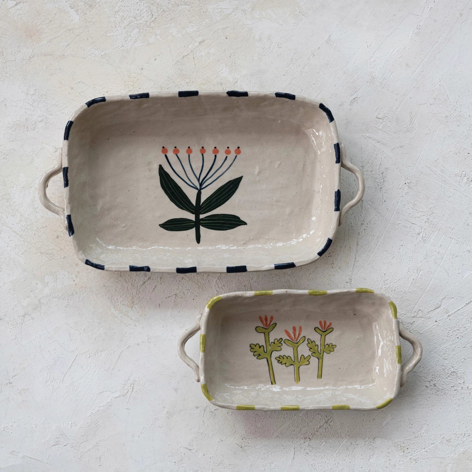 Hand-Painted Stoneware Baker with Flower Image and Handles