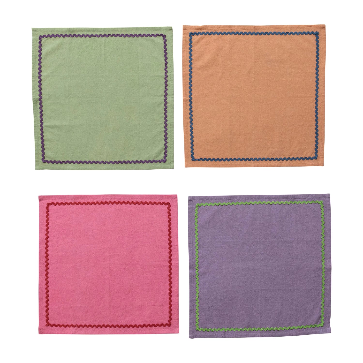 18" Square Cotton Napkins, Set of 4 Tied with Jute