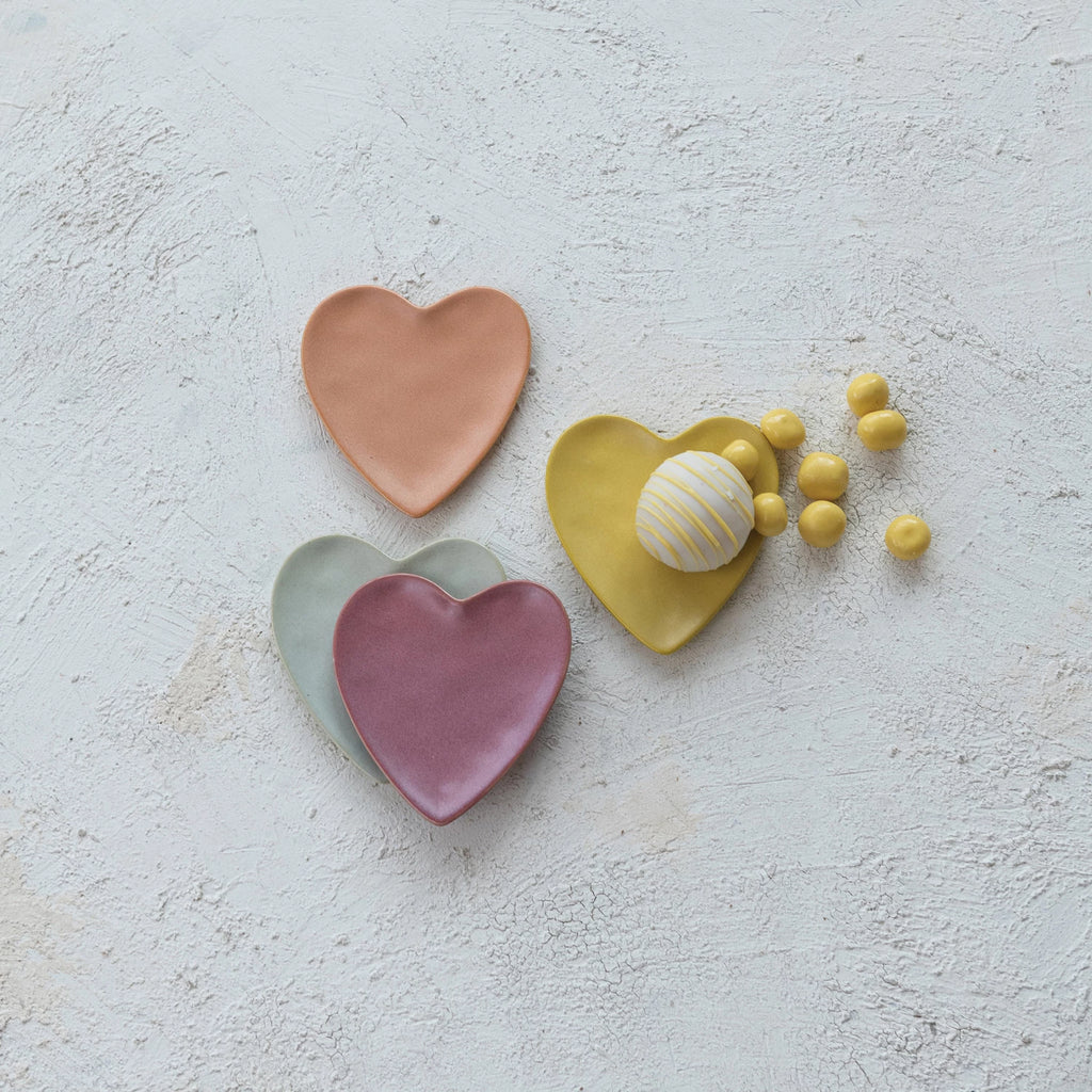 Stoneware Heart Shaped Dish, Matte Finish, 4 Colors