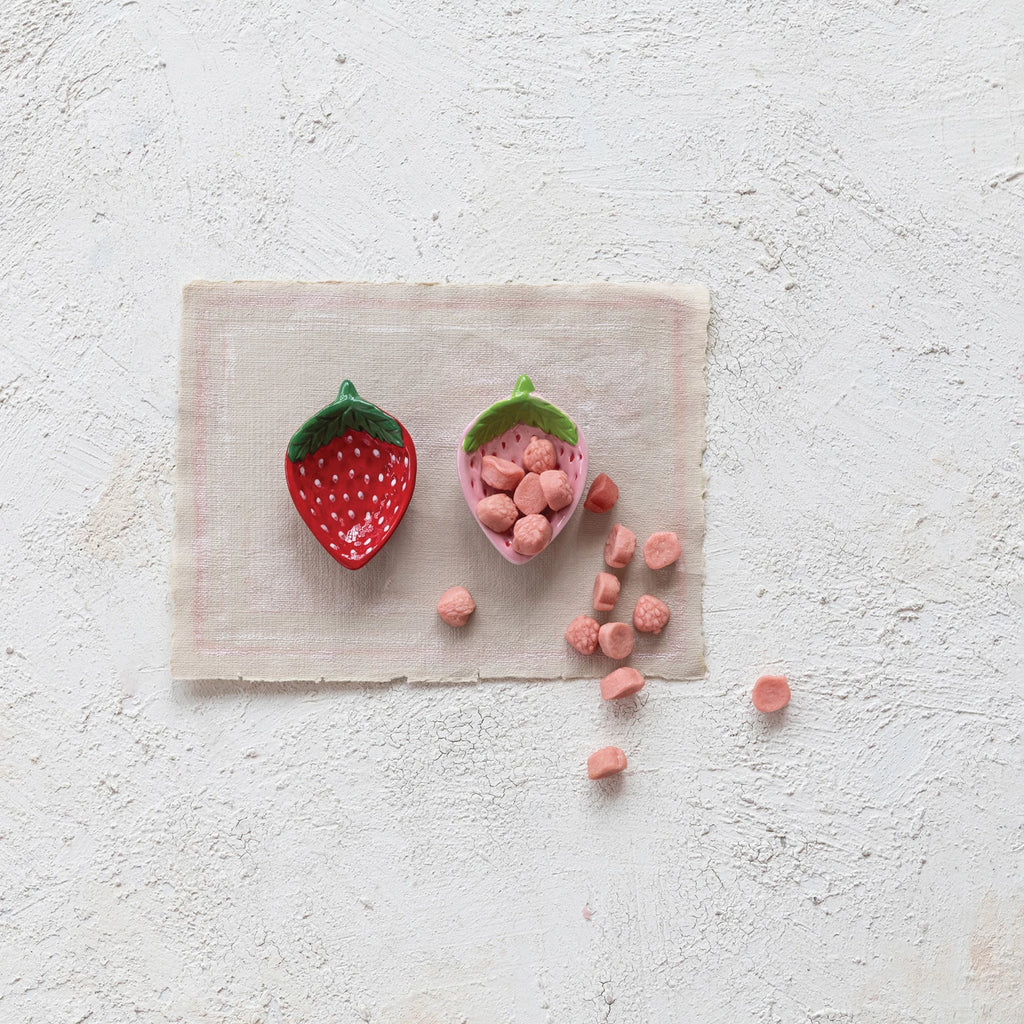 Hand-Painted Ceramic Strawberry Shaped Dish, 2 Styles