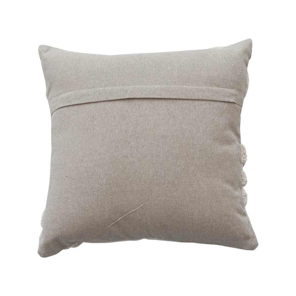 Square Cotton Slub Pillow with Tufted Flowers