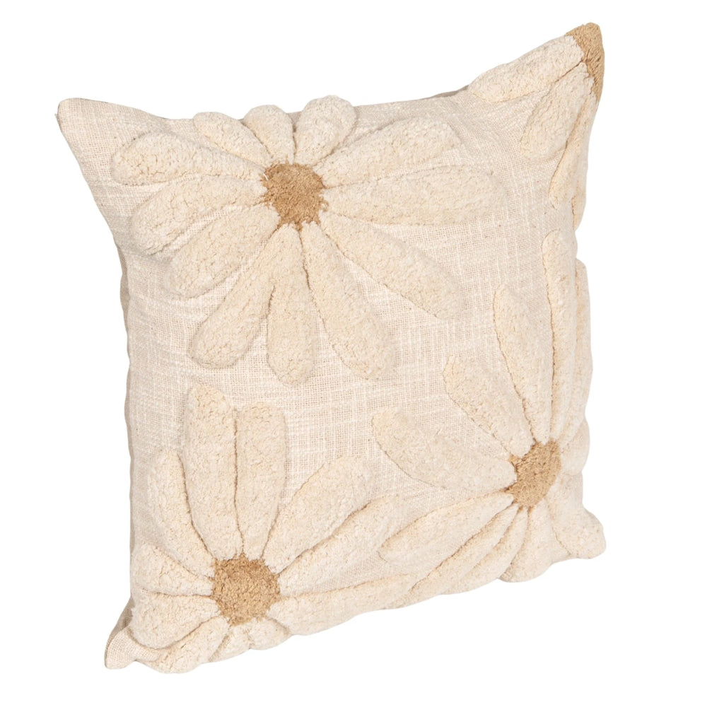 Square Cotton Slub Pillow with Tufted Flowers