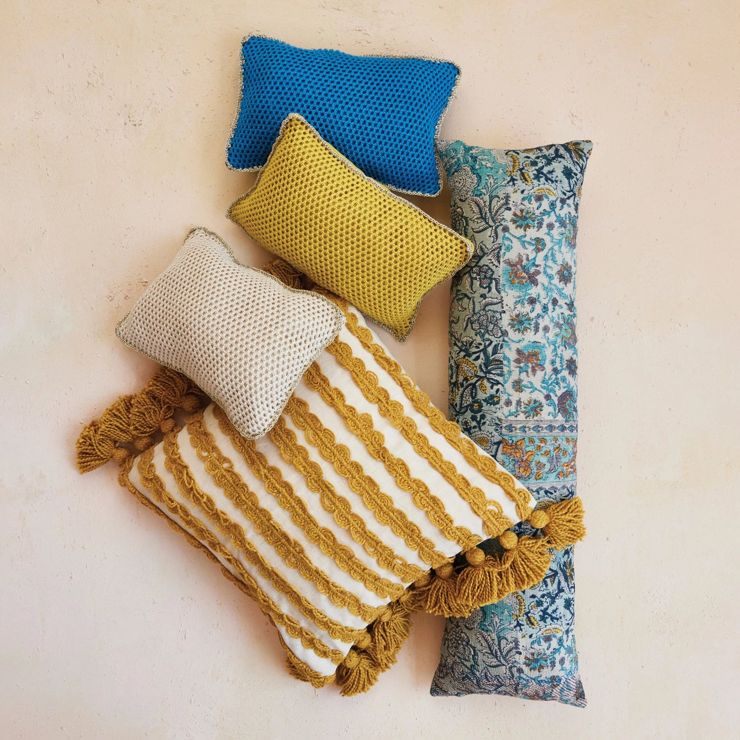 Hand-Embroidered Vintage Rali Quilt Lumbar Pillow (Each Will Vary)