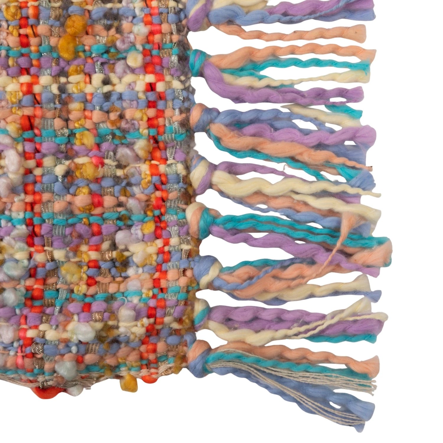 Woven Cotton Blend Slub Throw with Fringe