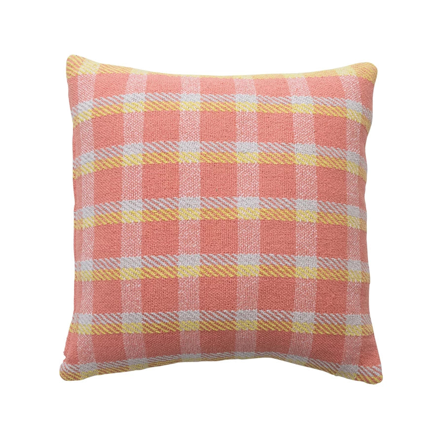 Square Woven Recycled Cotton Pillow Plaid