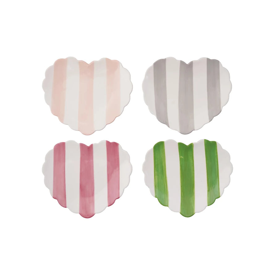 Hand-Painted Stoneware Striped Heart Shaped Dish