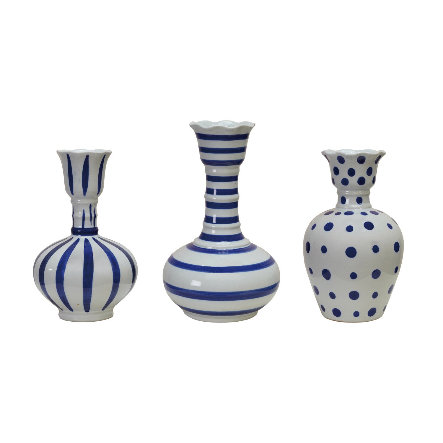Hand-Painted Stoneware Vase with Dots/Stripes, 3 Styles