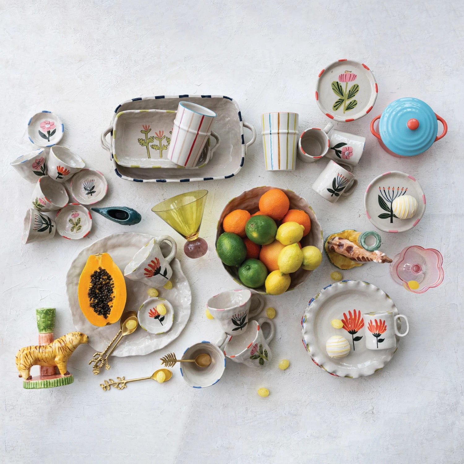 Hand-Painted Stoneware Serving Bowl